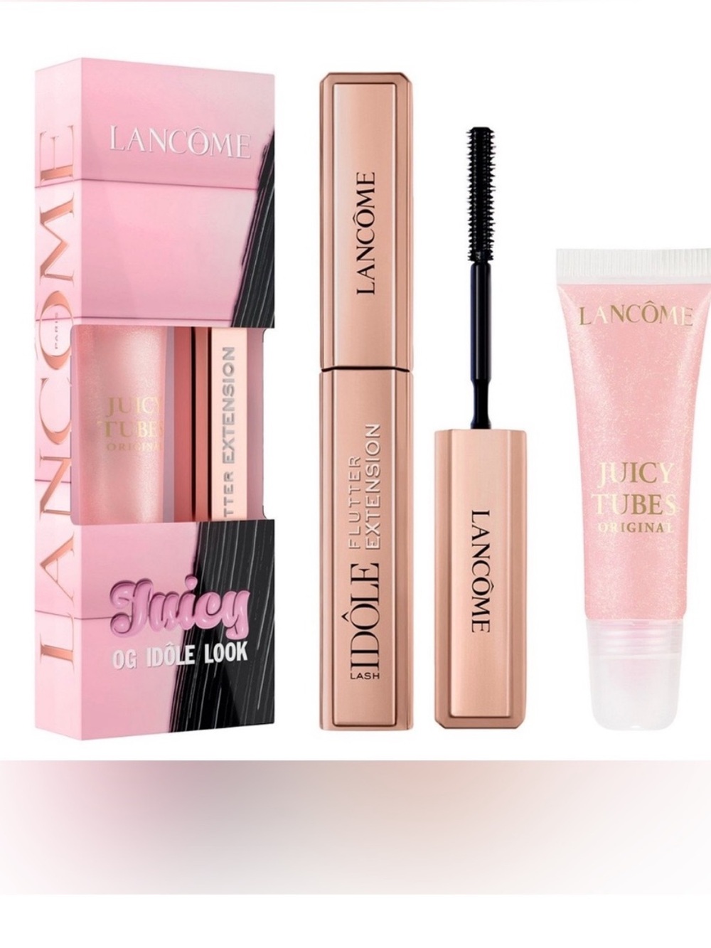 Lancôme juicy Tubes Fluttery Look pink Lip Gloss - black mascara nwt